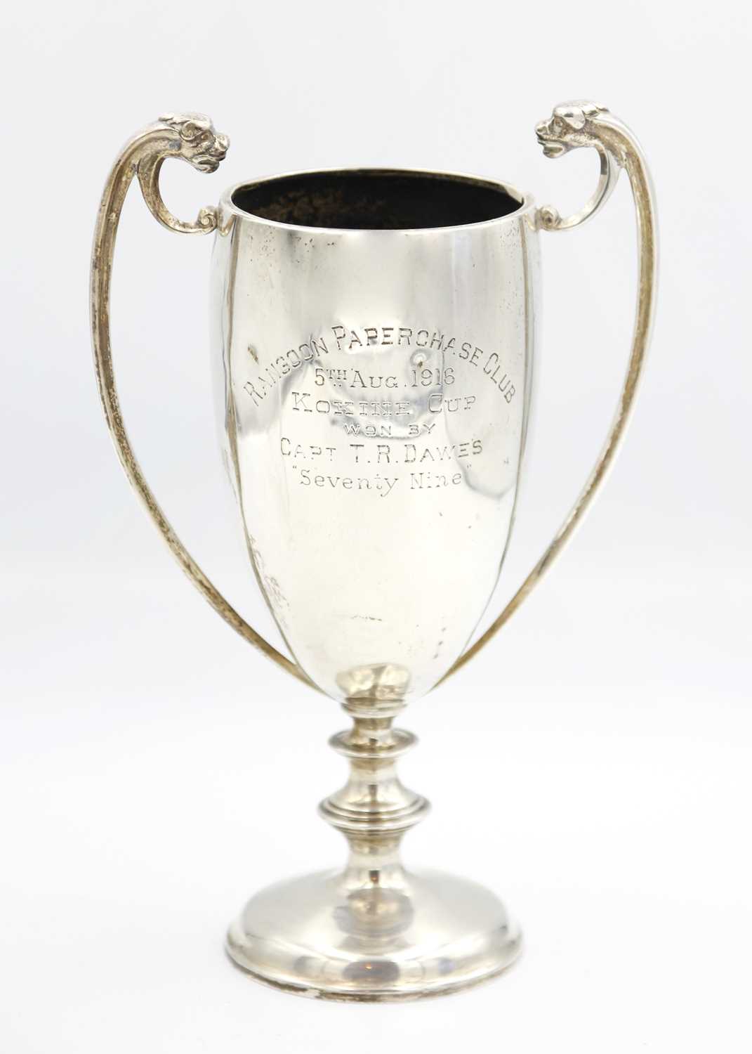 A silver trophy cup inscribed 'Rangoon Paperchase Club, 1916'. - Image 2 of 6