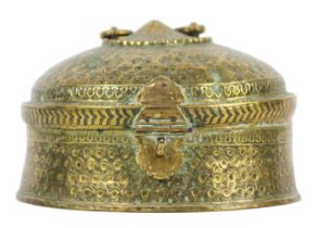 An Indian brass betel box, 19th century.