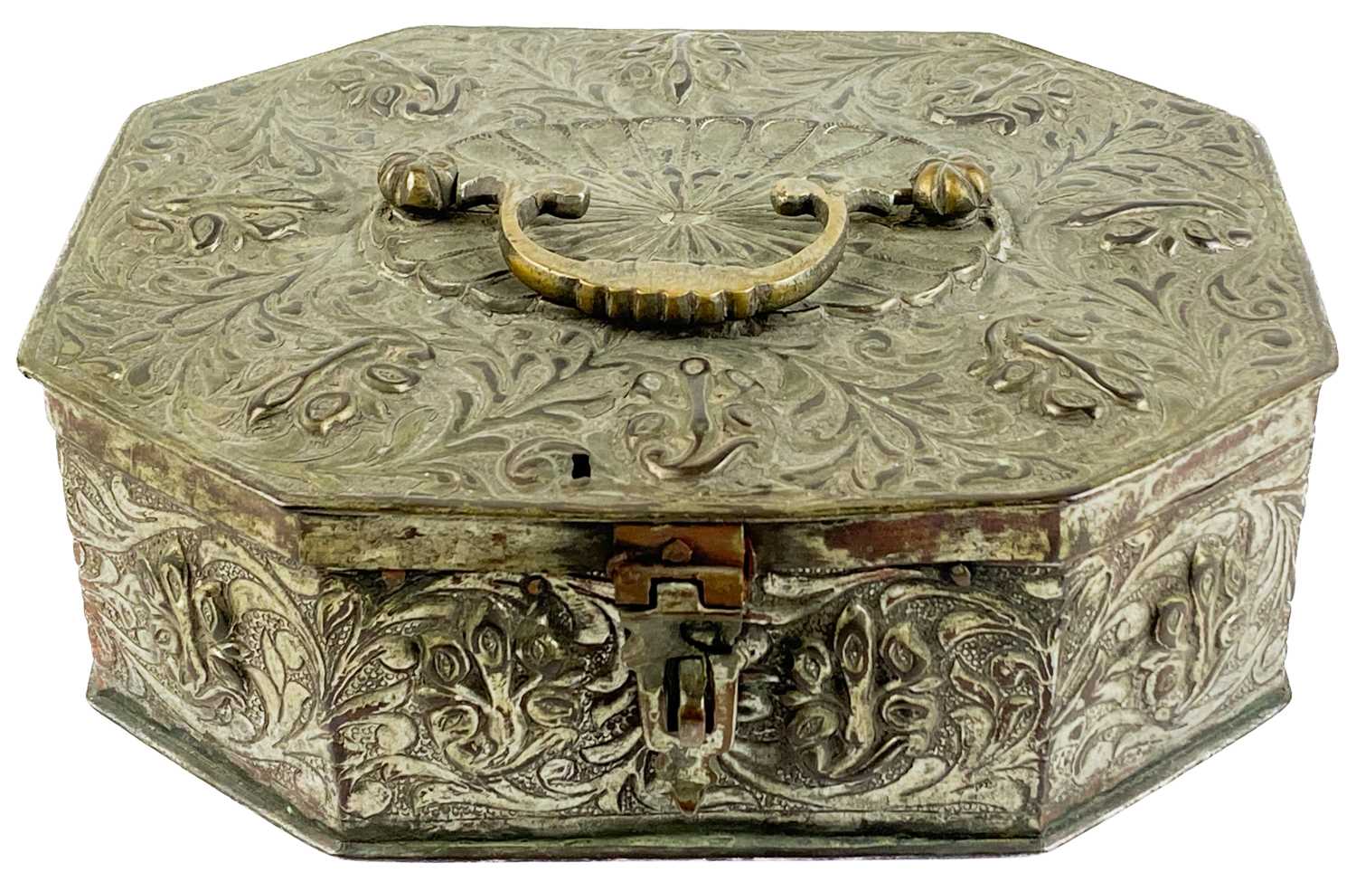 An Indian silvered copper pandam box, 19th century.