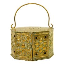 An Indian pierced brass incense box, 19th century.