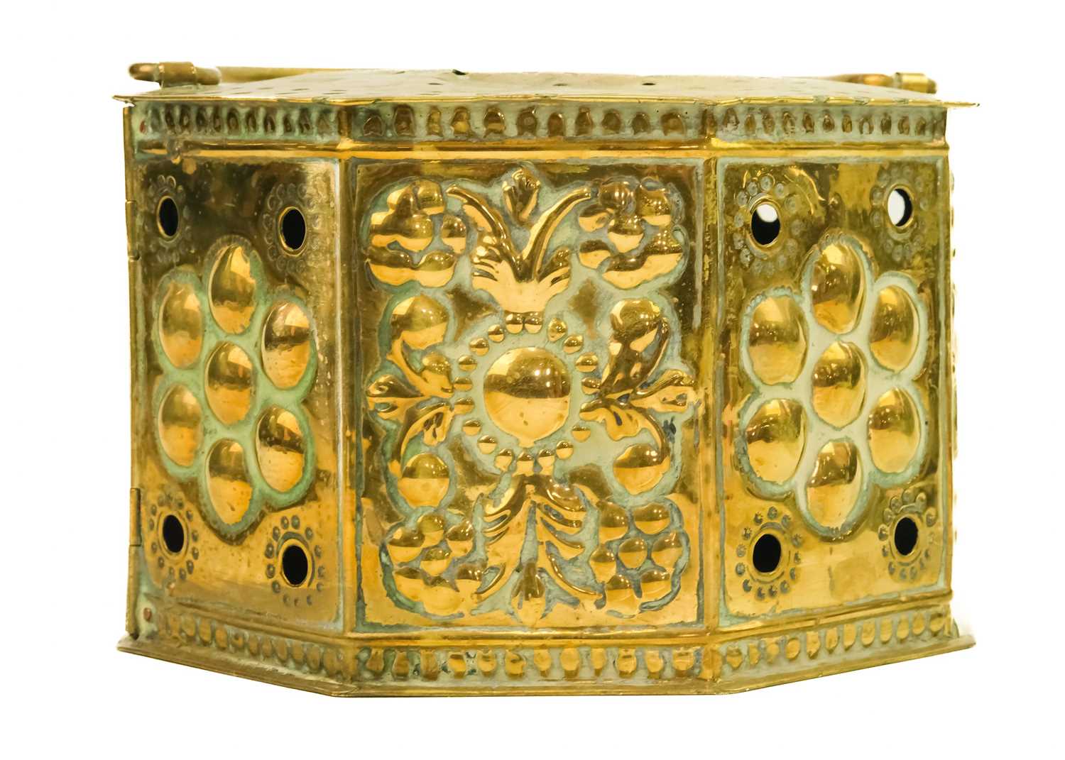 An Indian pierced brass incense box, 19th century. - Image 3 of 7