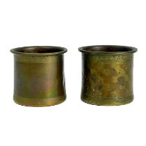Two Persian bronze cylindrical pots, 18th/19th century.