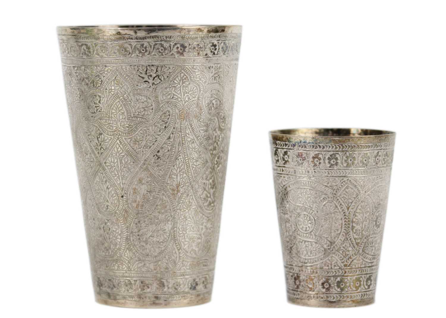 Two Indian silver floral decorated beakers, circa 1900. - Image 2 of 4
