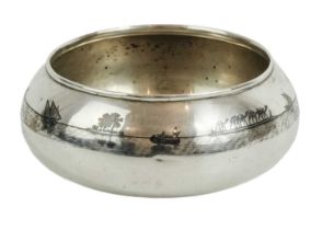 A Middle Eastern silver niello bowl, early 20th century.