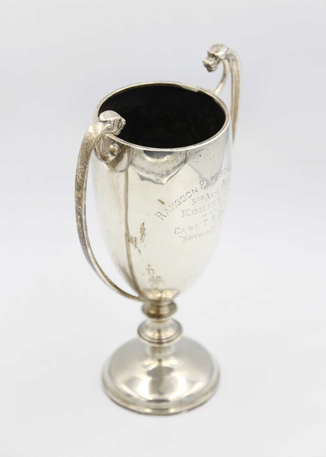 A silver trophy cup inscribed 'Rangoon Paperchase Club, 1916'. - Image 3 of 6