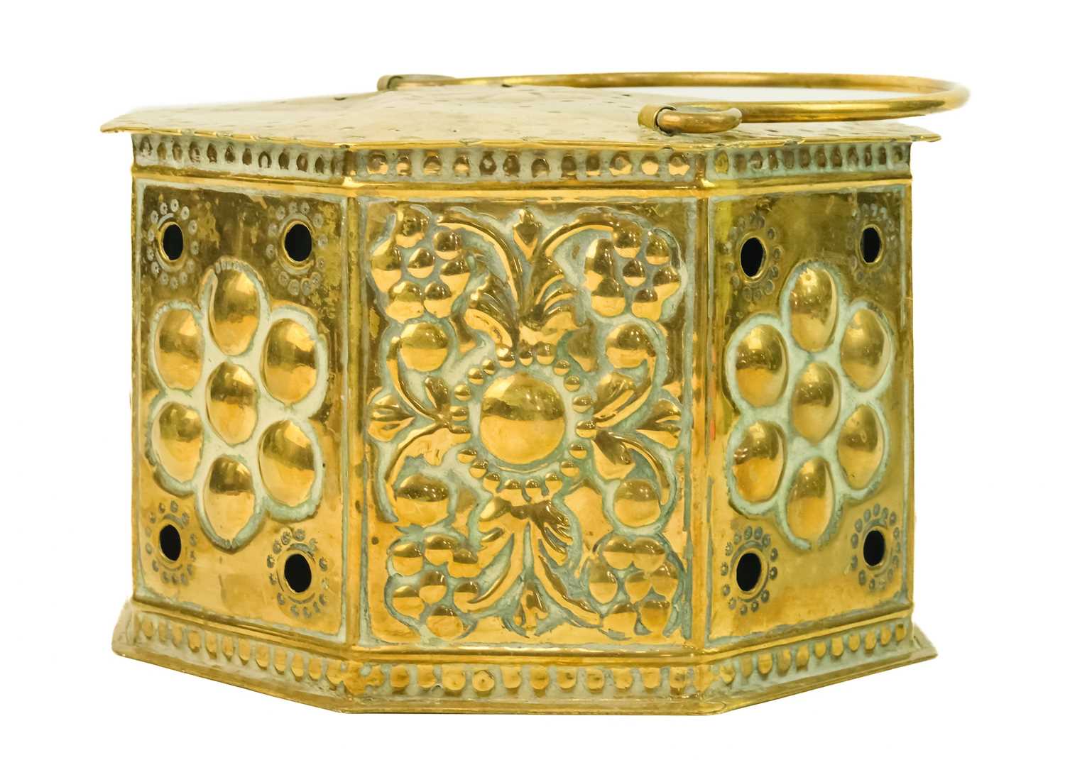 An Indian pierced brass incense box, 19th century. - Image 4 of 7