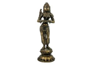 An Indian bronze figure of the Hindu goddess Deepalakshmi,