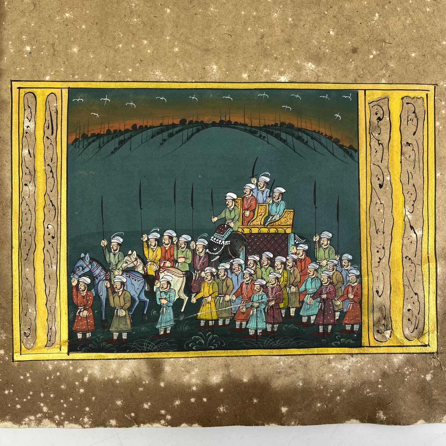 An Indian painting of a procession, calligraphy on verso. - Image 3 of 4