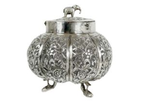 An Indian silver lidded pot, early 20th century.