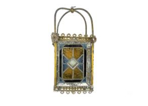 A late Victorian brass and leaded glass hall lantern.