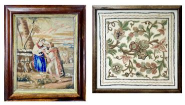A crewelwork textile panel.