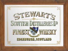 A large Stewart's Scottish Distilleries Finest Whisky Edinburgh, Scotland advertising mirror.