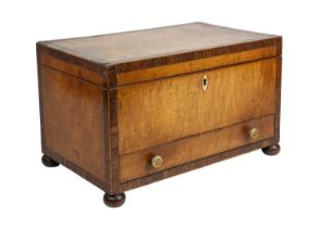 A George III satinwood and rosewood crossbanded workbox.