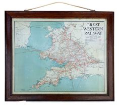 A GWR 1920s railway map, printed on tin.