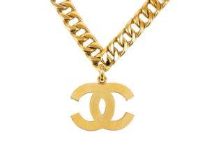 A Chanel 24ct gold-plated chunky curb-link and CC medallion belt, circa 1993.
