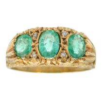 A 9ct Victorian-style emerald three-stone ring.