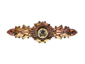 A Victorian 15ct diamond and sapphire set brooch.