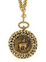 A Chanel 24ct gold-plated large Sagittarius medallion necklace, circa 1985.