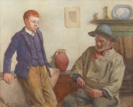 Frederick James McNamara EVANS (1859-c.1929) The Lesson (An old fisherman demonstrates a knot to a b
