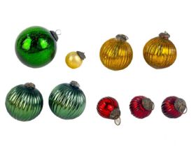 A collection of glass nine hanging balls.