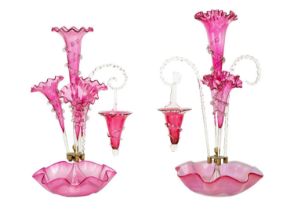 A Victorian cranberry glass part epergne.