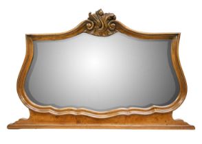 A French walnut overmantel mirror.