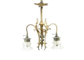 A 19th century glit brass three branch chandelier.