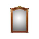 A French mahogany and satinwood banded wall mirror.