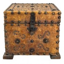 A 20th century leather bound brass studded box.