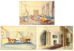 Three Edwardian interior watercolours. The property of Peter Hone.