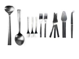 A part canteen of Georg Jensen 'New York' pattern stainless steel cutlery.