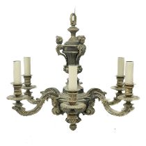 An early 20th century silvered metal Marazin style six branch chandelier.