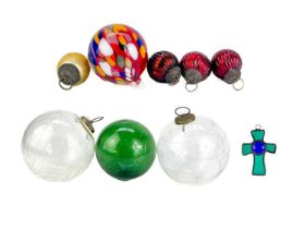 A collection of glass hanging balls.