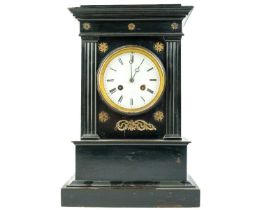A French 19th century ebonised and brass mounted mantel clock.