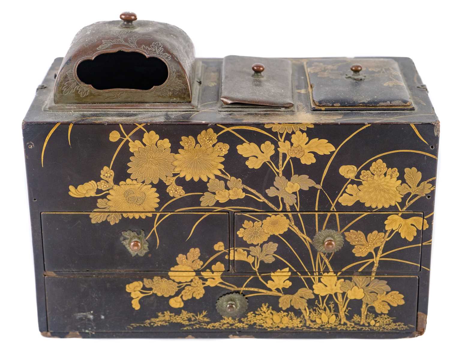 A Japanese black lacquer Tabakobon (smoking box), Meiji period. - Image 2 of 6