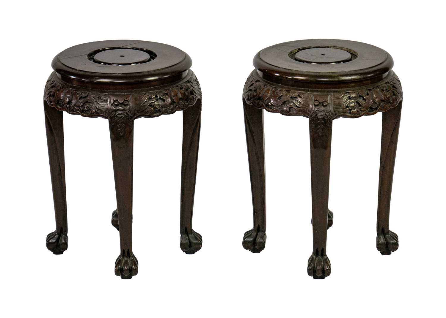 A pair of Chinese hardwood vase stands, early 20th century,