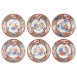 A set of six Japanese Arita porcelain plates, Edo period.