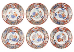 A set of six Japanese Arita porcelain plates, Edo period.