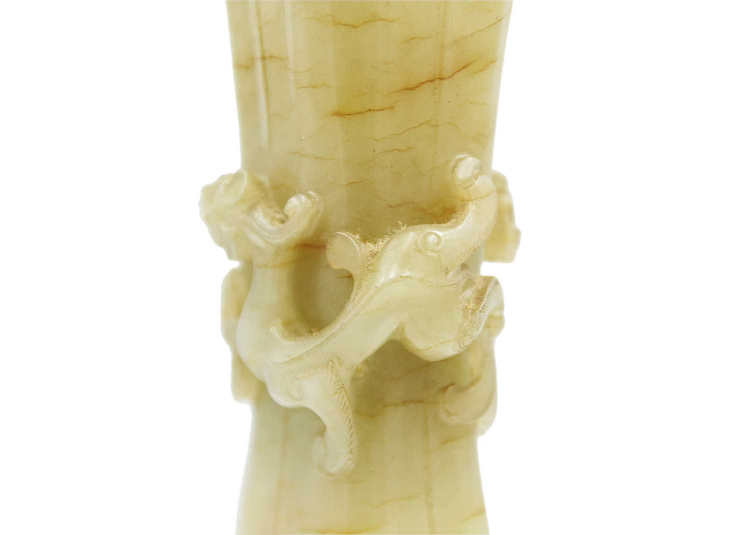 A Chinese pale green jade Gu vase, early Qing Dynasty. - Image 11 of 25