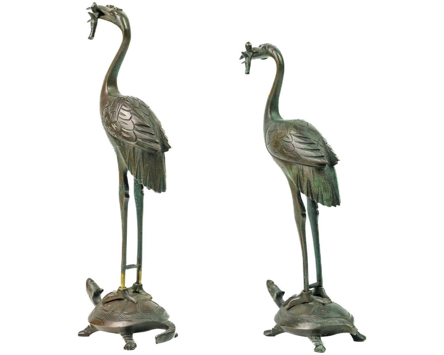 A pair of Japanese bronze figures of storks, Meiji period. - Image 2 of 4