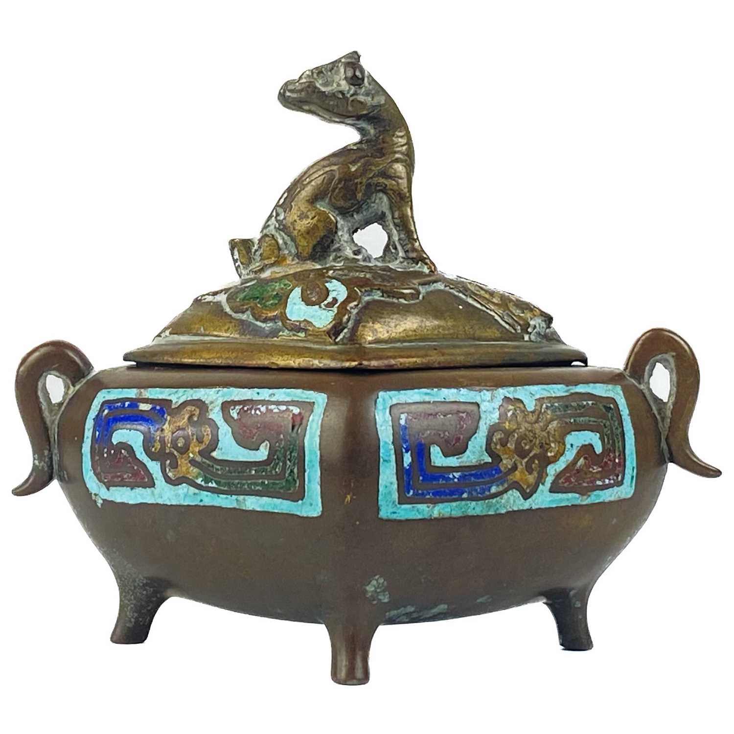 A Chinese bronze and champleve incense burner, 19th century. - Image 2 of 9
