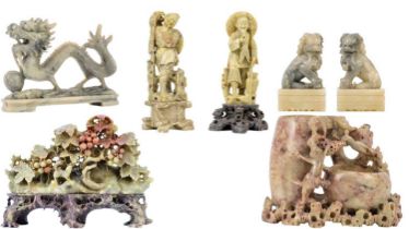 Seven Chinese soapstone carvings and figures, 20th century.