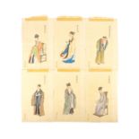 A set of six Chinese watercolours by Zhou Xiuqiu, Qing Dynasty, 19th century.