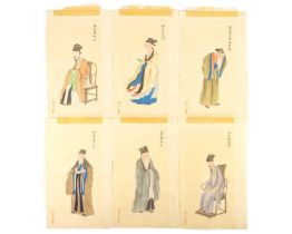 A set of six Chinese watercolours by Zhou Xiuqiu, Qing Dynasty, 19th century.