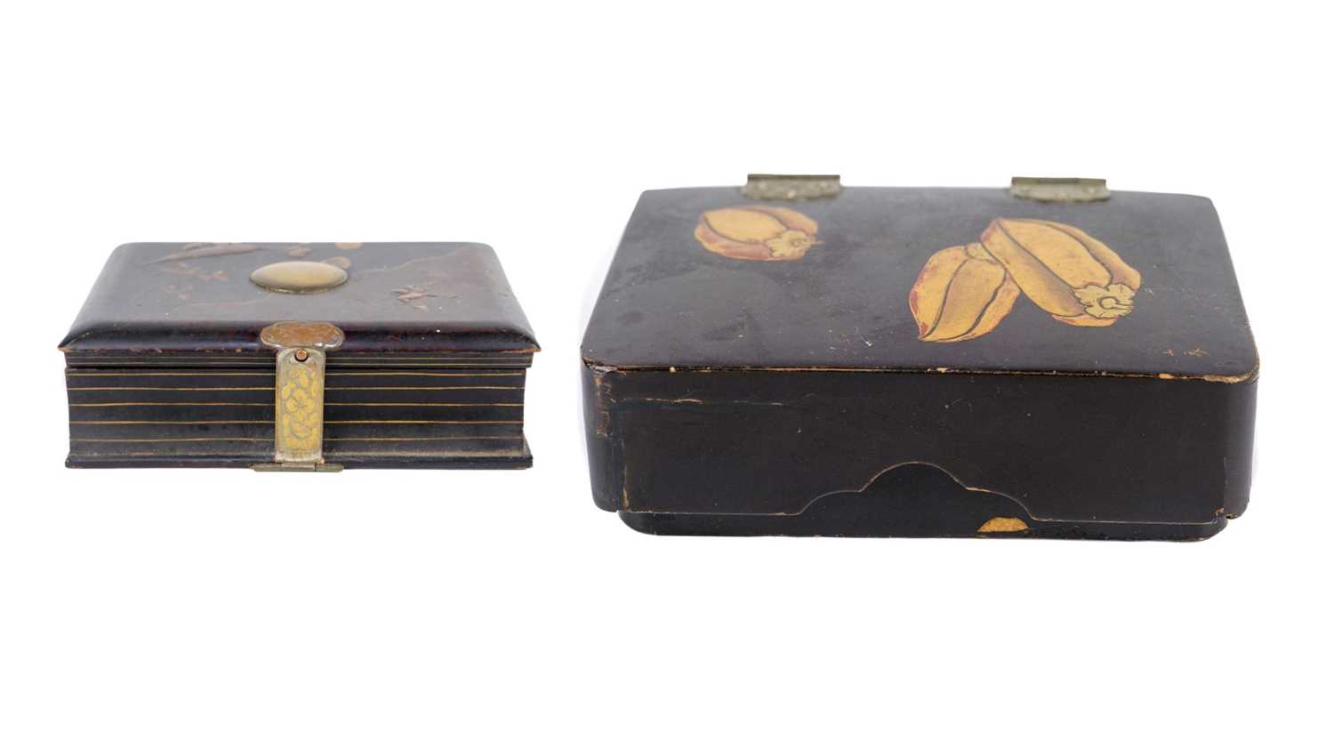 Two Japanese black lacquer hinged boxes, Meiji period.