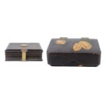 Two Japanese black lacquer hinged boxes, Meiji period.