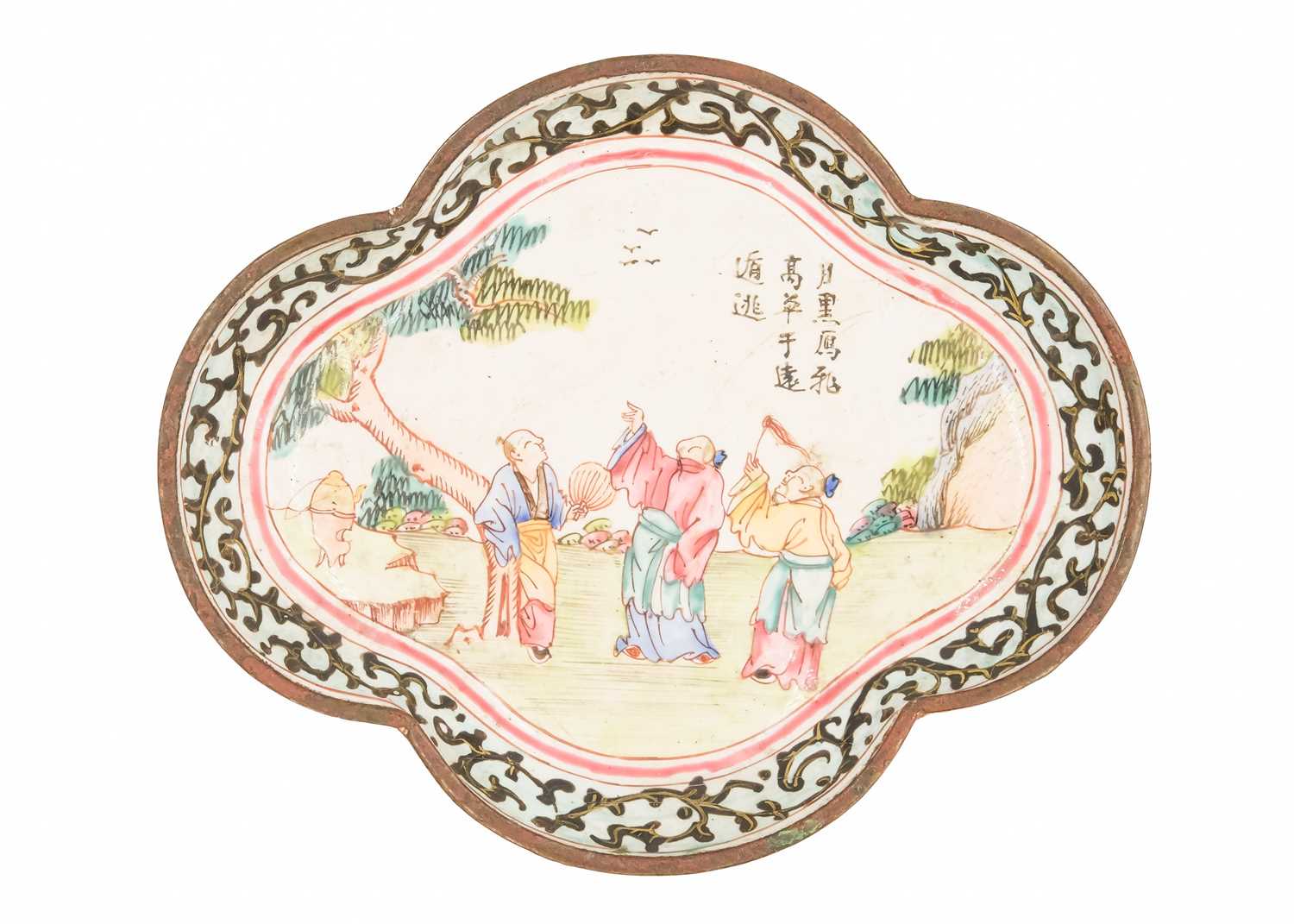 A Chinese Canton enamel lobed dish, Qing Dynasty, late 18th century. - Image 5 of 6
