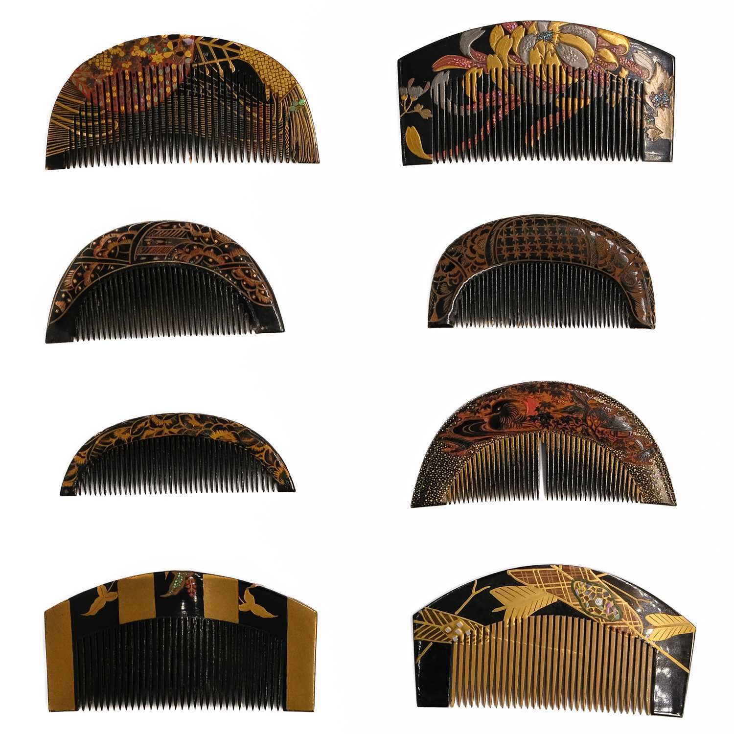 A Japanese black, red and gold lacquered comb, Meiji period.
