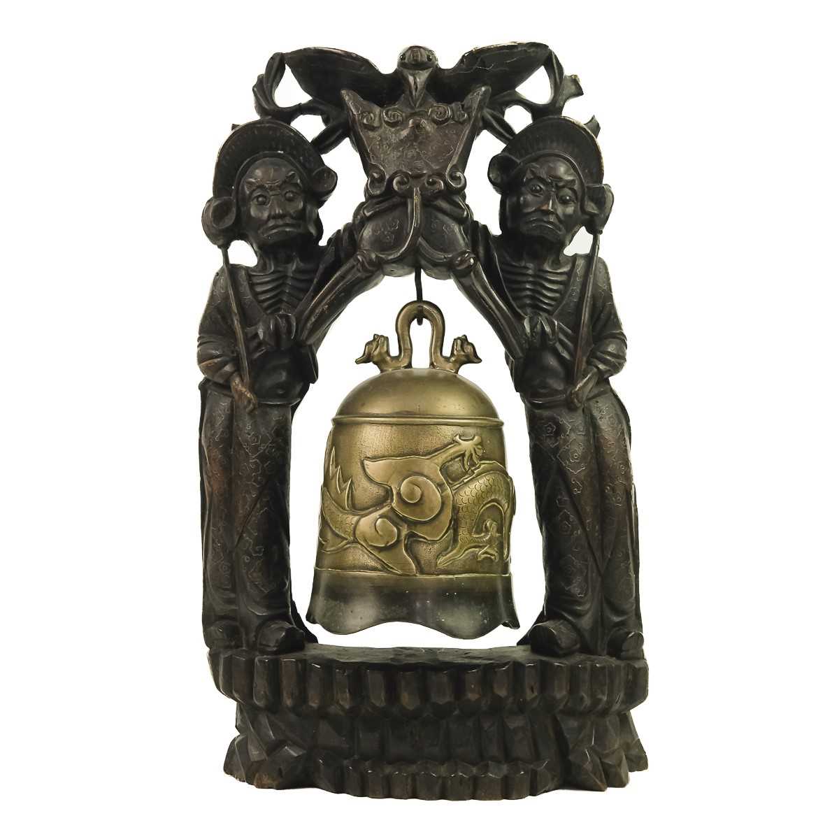 A Chinese bronze temple bell, Qing Dynasty, 19th century.