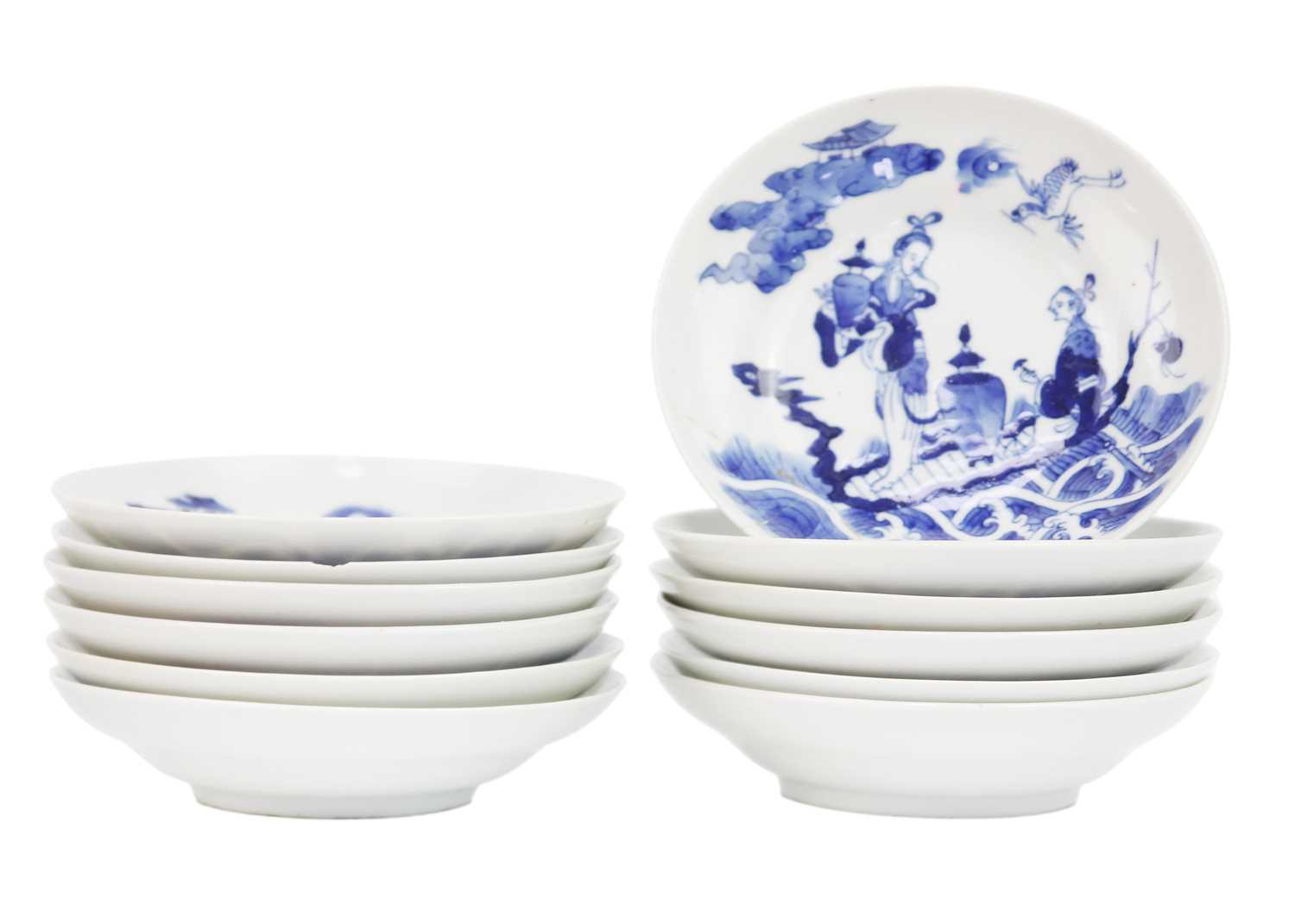 A set of Chinese blue and white porcelain cups, covers and stands, 18th century. - Image 9 of 41